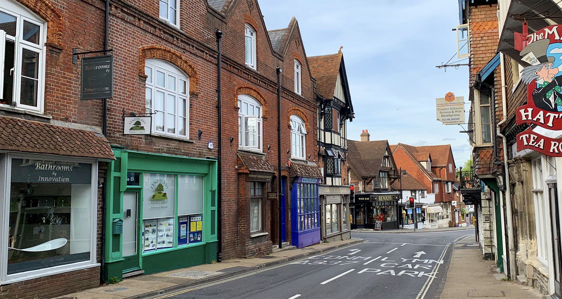 The quaint high street in Lyndhurst, New Forest