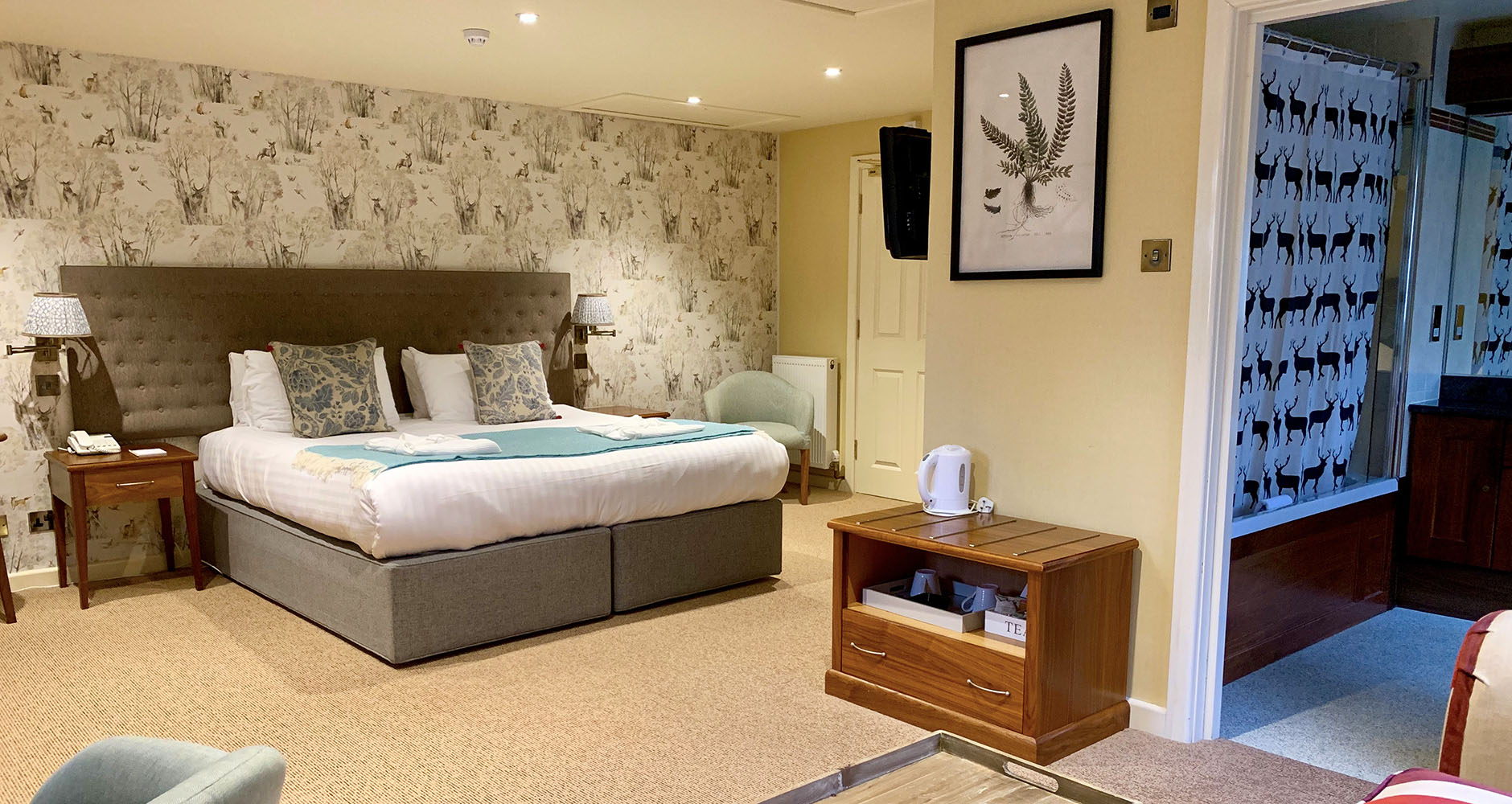 Lodge style decor in the Manor Room at The Bell Inn New Forest