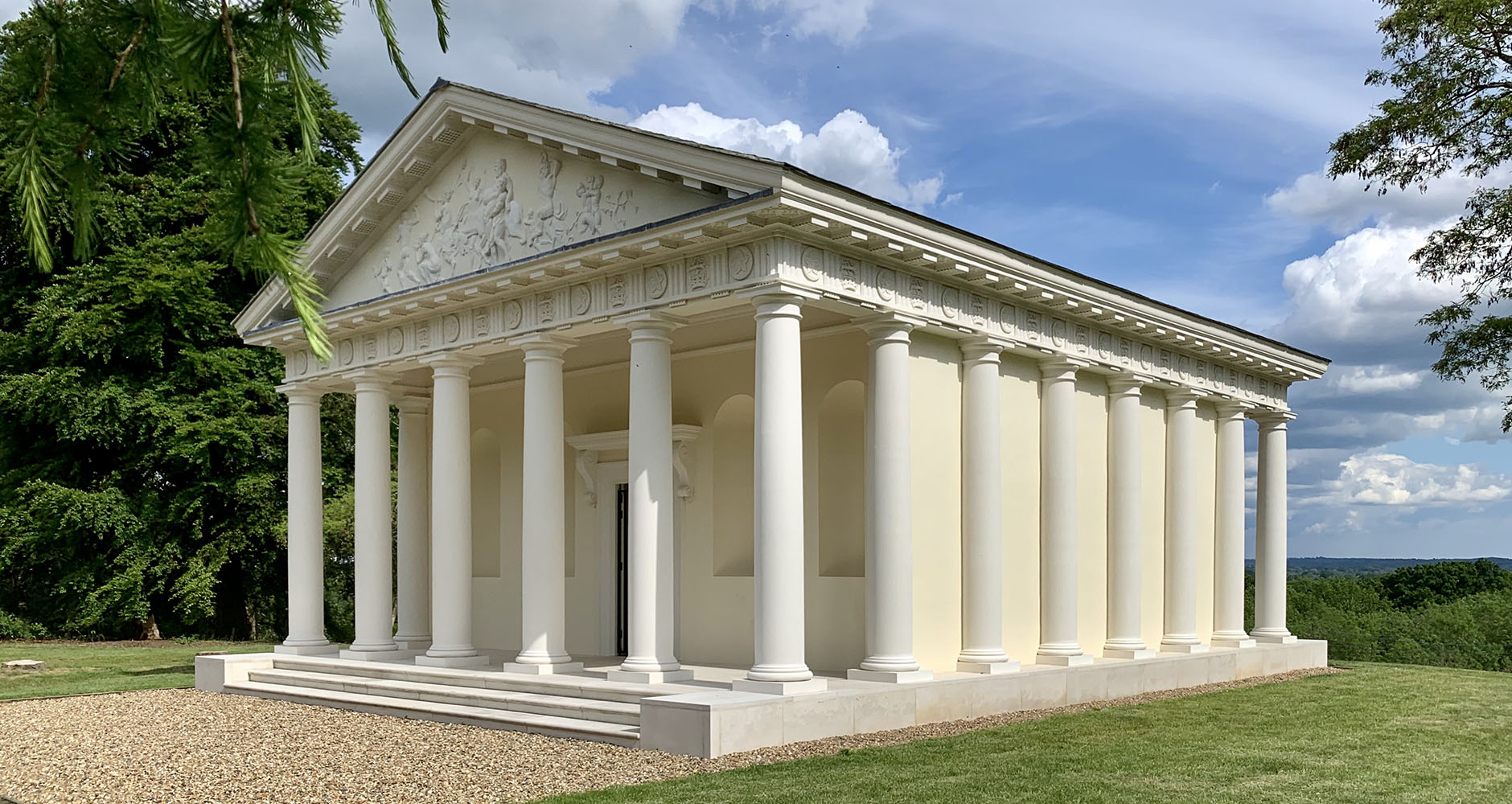 The striking Temple of Bacchus, Painshill Park in Surrey